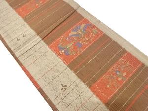 横段に花更紗模様織り出し　袋帯